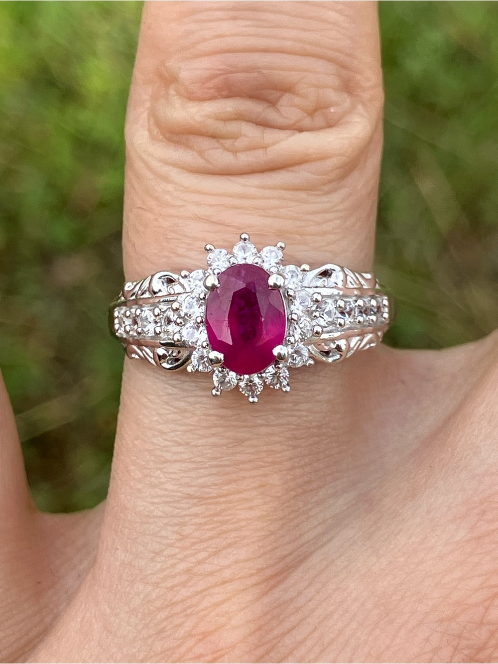 Genuine Ruby Sterling Silver Ring Size 7